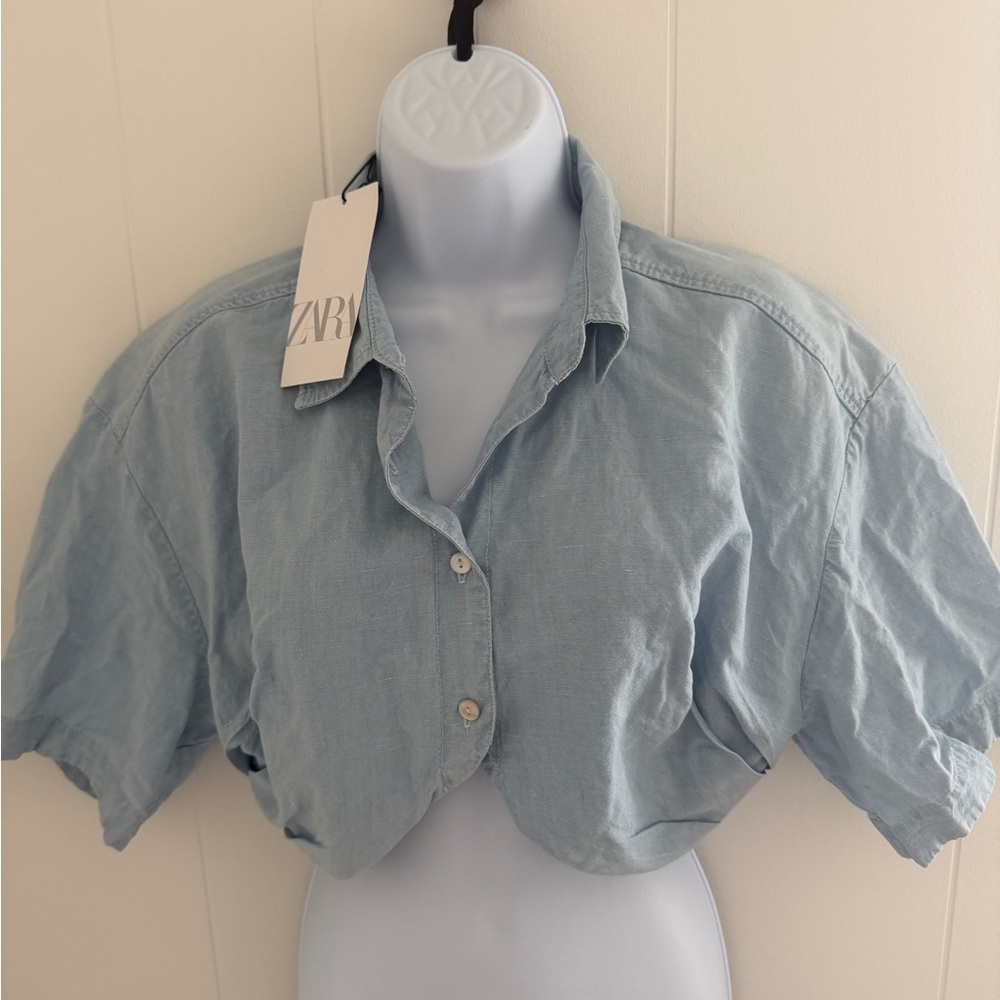 Zara Women's Light Blue Button Down Shirt